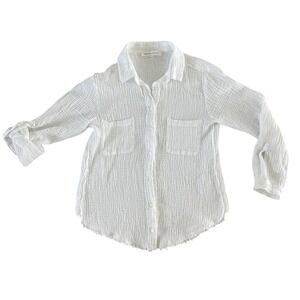 Melissa Nepton Jessi Gauze Button Down Shirt Roll Tab Sleeves White‎ XS